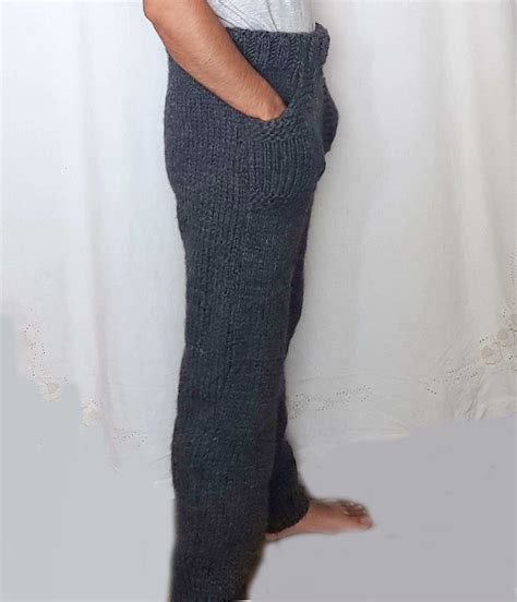 Hand Knitted 100 Wool Mens Pants Woolen Thick Trousers With Etsy Canada
