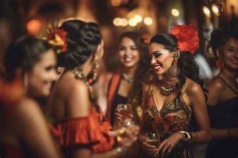 Convidados Vestindo Trajes Latinos Tradicionais Festa Latina Foto Premium