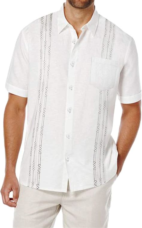 Buy COOFANDY Men S Short Sleeve Linen Shirt Cuban Beach Tops Pocket