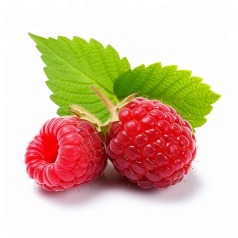 Premium AI Image Close Up Photo Raspberry With Leaf Isolated