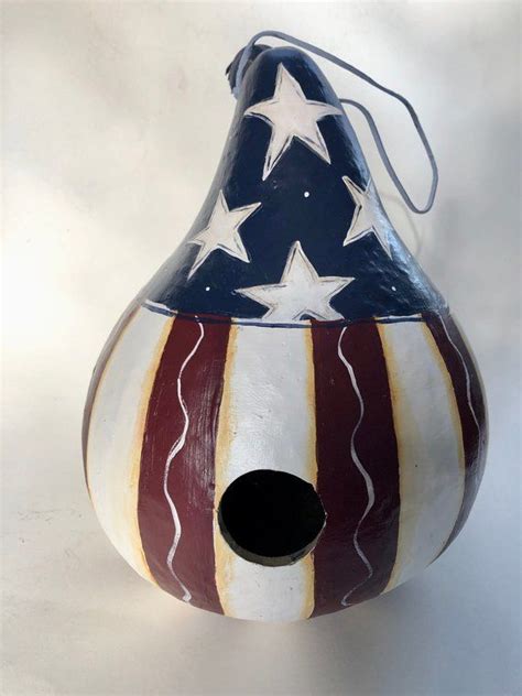 Folk Art Gourd Birdhouse Americana Decor Gourd Birdhouse American Flag