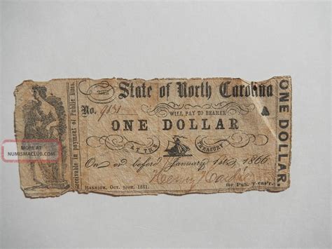 Civil War Confederate 1861 1 Dollar Bill Raleigh North Carolina Paper