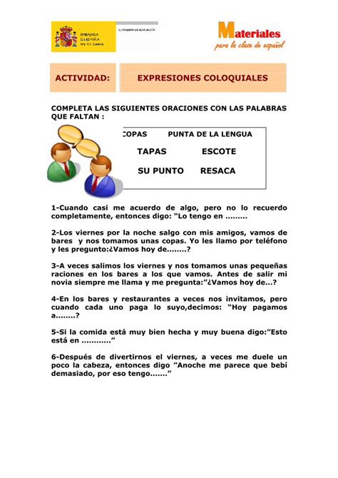 Pdf Actividad Expresiones Coloquiales Pdf Filealimentos En Su