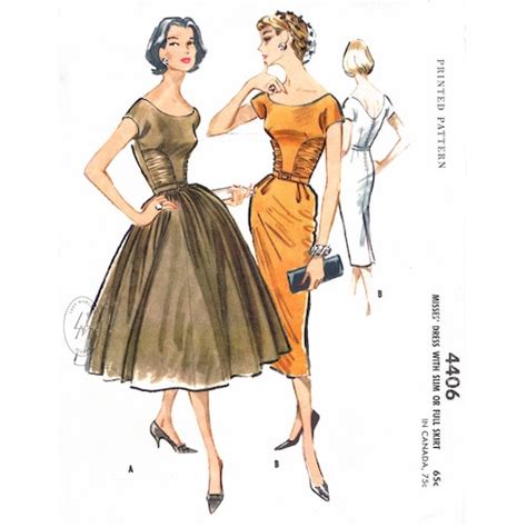 Vintage Sewing Pattern 1950s 50s Cocktail Party Dress Full Etsy