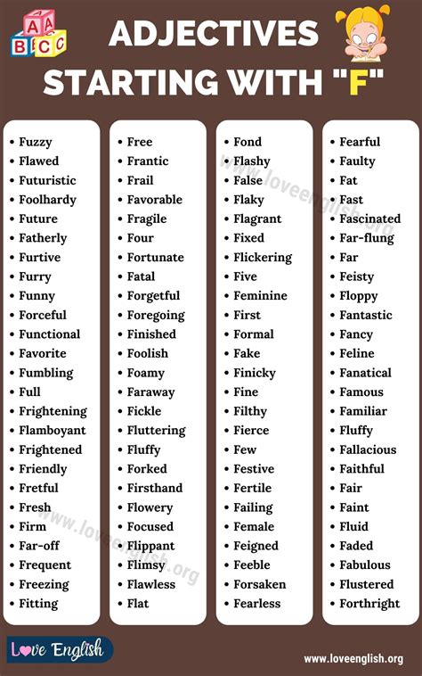 Adjectives That Start With F Awesome And Funny F Adjectives Love