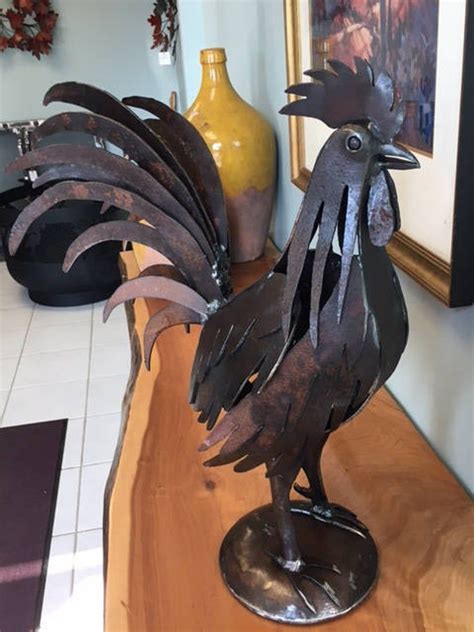 Metal Rooster Sculpture Etsy Metal Rooster Metal Yard Art Metal