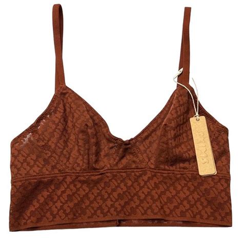 SKIMS Intimates Sleepwear Skims Logo Mesh Triangle Bralette Naked Bikini Brief Saffron