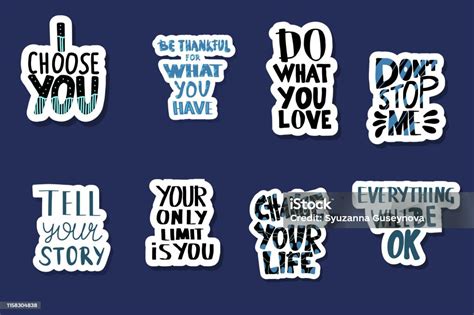 Set Of Sticker Quotes Vector Text Illustration Stock Illustration