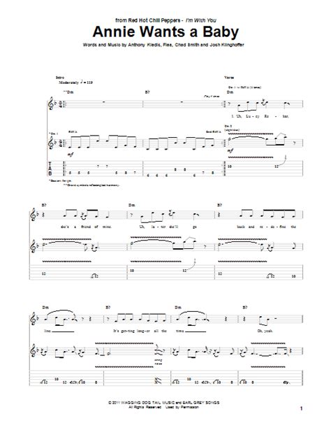 Red Hot Chili Peppers Annie Wants A Baby Sheet Music For Guitar Tab Printable PDF