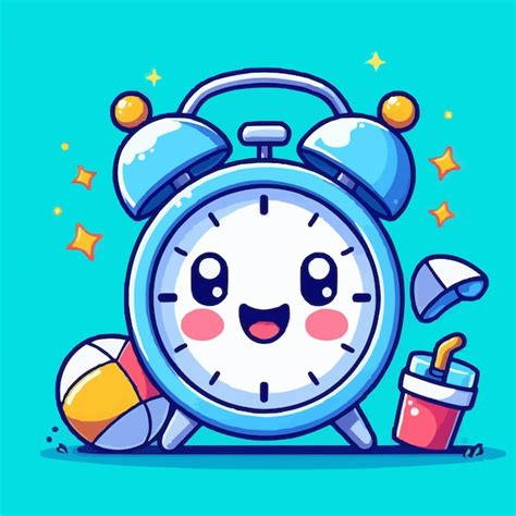 Un Dibujo De Dibujos Animados De Un Reloj Despertador Azul Con Una