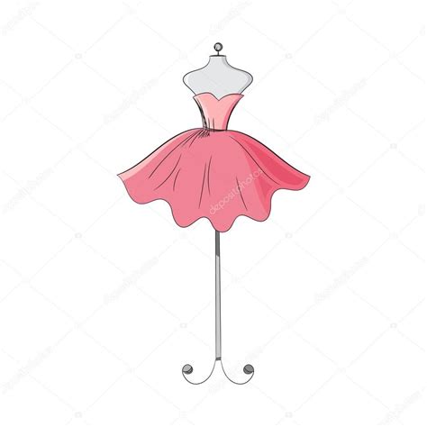 Um vestido de baile rosa manequim mão desenho ilustração em um fundo