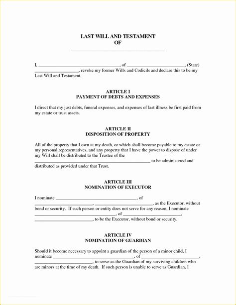 Printable Last Will And Testament Form Texas