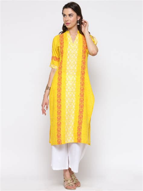 Buy Sera Women Yellow Ethnic Motifs Printed Regular Pure Cotton Kurta