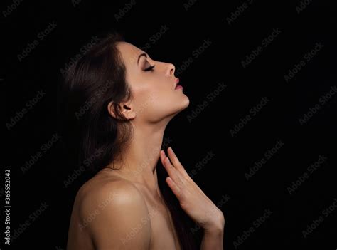 Beautiful Makeup Sexy Woman Touching The Fingers Elegant Healthy Neck Skin Wirh Nude Back And