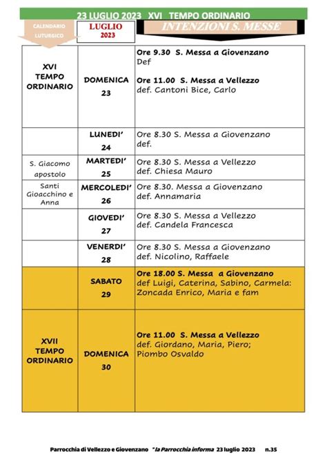 Calendario Liturgico Dal Al Luglio