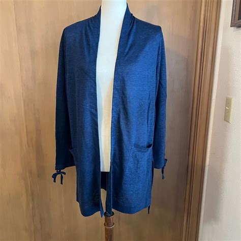 J Jill Sweaters Jjill Love Linen Open Front Cardigan Small Navy