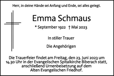 Traueranzeigen Von Emma Schmaus Schwaebische De Trauerportal