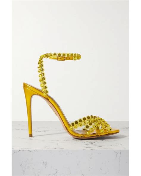 Aquazzura Tequila Metallic Leather Trimmed Crystal Embellished Pvc