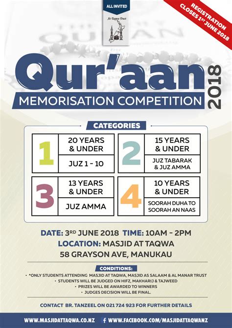 Ramadaan Qur Aan Competition Masjid At Taqwa Auckland New Zealand