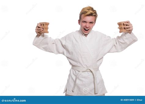 Funny Karate Fighter With Nunchucks Royalty Free Stock Photo