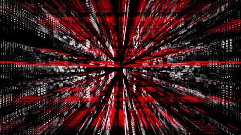 Red And White Floating Particles In Digital Technologic 3d Cyberspace