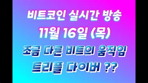 비트코인 11월 16일 라이브 방송 조금 다른 비트의 움직임 매물대 확인 트리플 다이버전스 YouTube