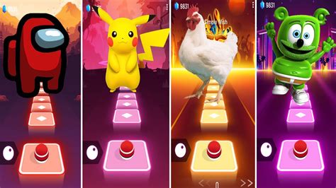 Among Us Vs Chicken Vs Pikachu Vs Gummy Bear Tiles Hop Edm Rush