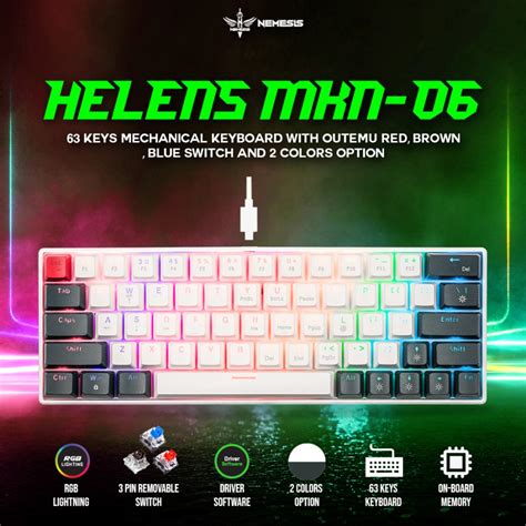 Jual Keyboard Mechanical 63 Keys Removable HELENS MKN 06 NYK Nemesis