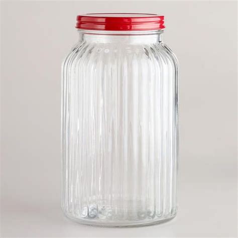 Large Ribbed Jar With Red Lid Jar Glass Food Storage Jar Storage