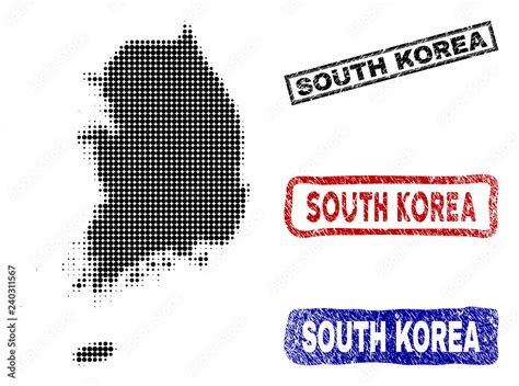 Halftone Vector Dot Abstract South Korea Map And Isolated Black Red