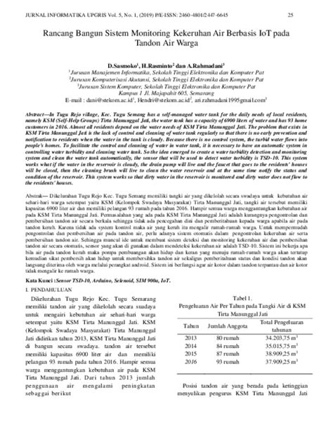 Pdf Rancang Bangun Sistem Monitoring Kekeruhan Air Berbasis Iot Pada Tandon Air Warga