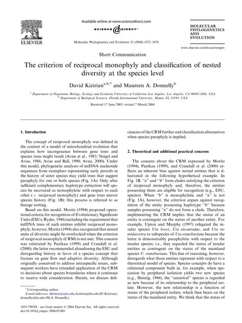 PDF The Criterion Of Reciprocal Monophyly And Classification Of