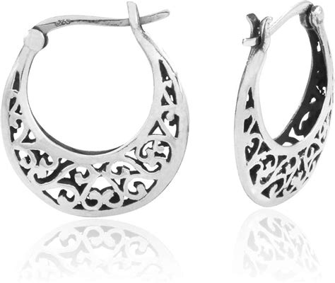 Amazon MIMI 925 Sterling Silver Bali Inspired Filigree Round Hoop