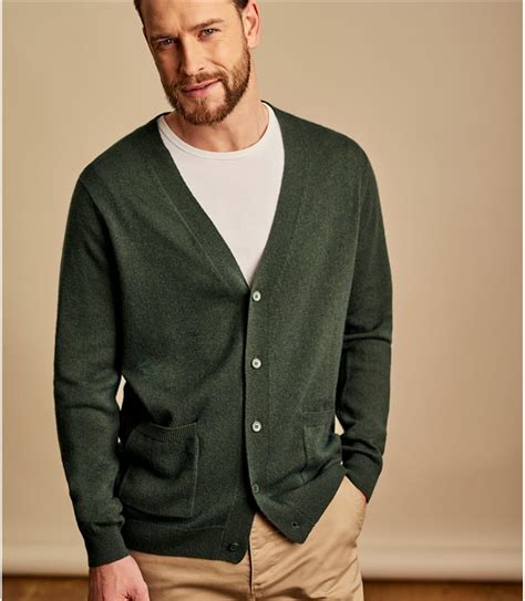 Tweed Green Cashmere Merino V Neck Cardigan Woolovers Uk