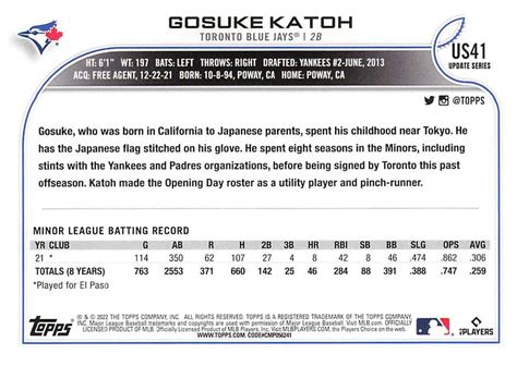 Topps Update Us Gosuke Katoh Trading Card Database