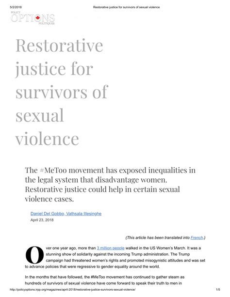 Pdf Restorative Justice For Survivors Of Sexual Violence