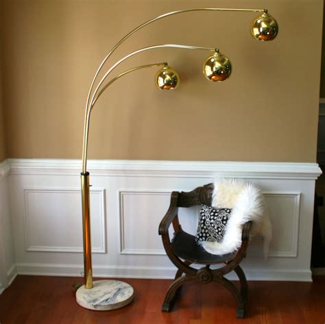 Vintage Brass Arc Floor Lamp Mid Century Orb Lamp Metallic