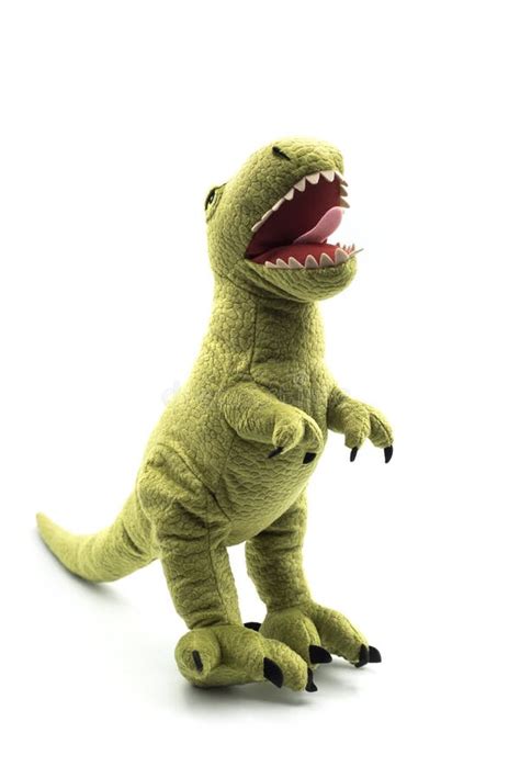 Green Dinosaur Plush Standing On White Background Stock Photo Image