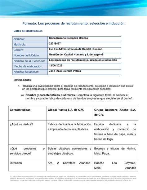 Espinoza Orozco Carla Susana Los Procesos De Reclutamiento Seleccion E