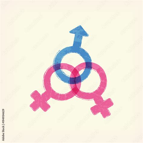 Vecteur Stock Blue And Pink Sex One Man And Two Women Male Female Crossing Signs Icon Symbol