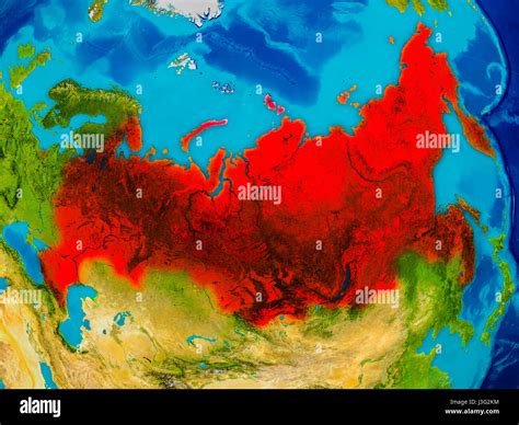 Russia Highlighted In Red On Physical Map D Illustration Elements Of