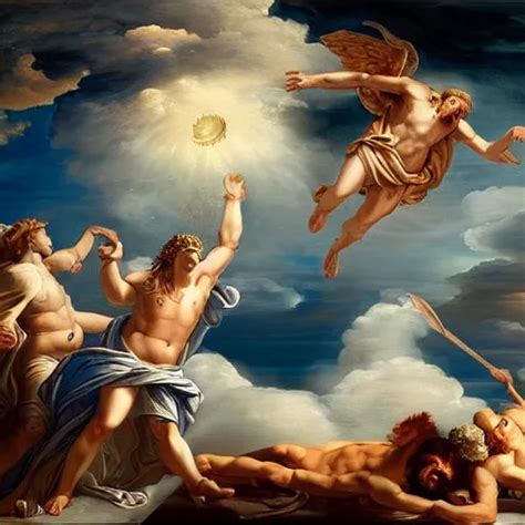 Krea Greek Gods Fighting In The Clouds Classical Painting Hd K