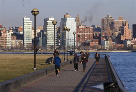 People Jogging at Hoboken Waterfront, NJ Editorial Photography - Image ...