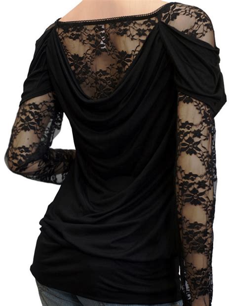 Plus Size Floral Lace Sleeve Top Black Evogues Apparel