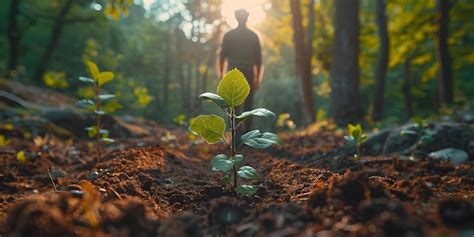 Hombre Plantando Rboles En Un Bosque Llevando Pl Ntulas Con Un Enfoque