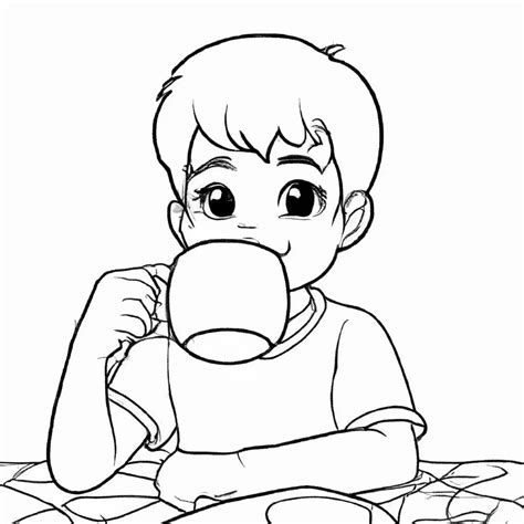 7 Desenhos de Meninos Tomando Café