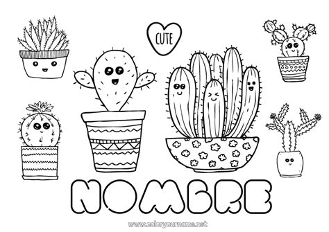 Nº de colorear 214 Lindo Kawaii Cactus