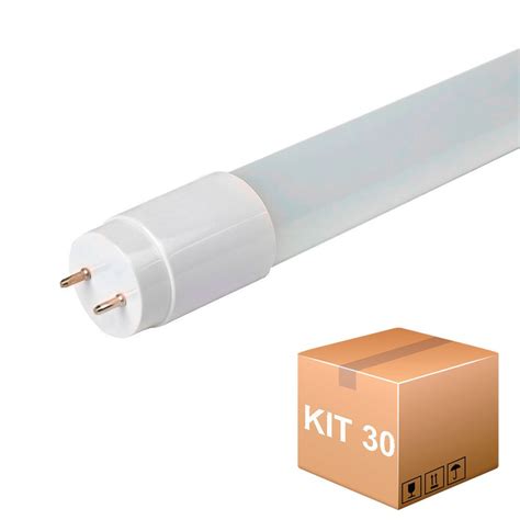 Kit 30 Lâmpada LED Tubular 9W Bivolt T8 60cm Luz Branca Fria 6500K G13