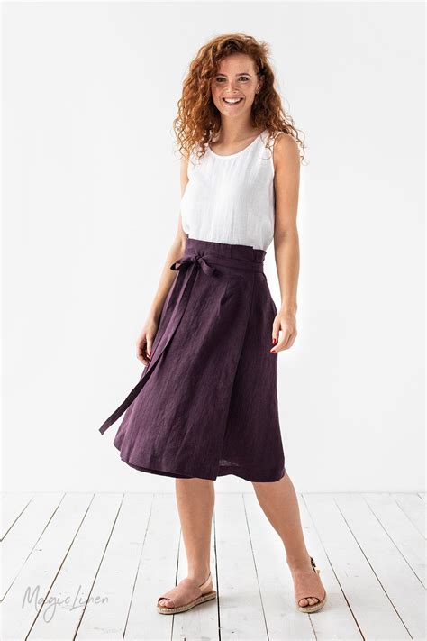 High Waisted Linen Wrap Skirt In 2021 Linen Skirt Skirt Design Wrap