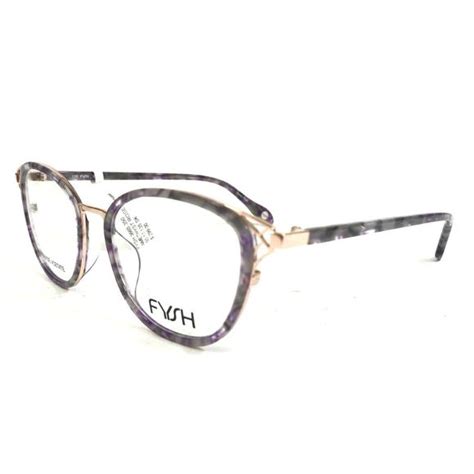 Fysh Accessories Fysh Eyeglasses Frames 3665 S47 Purple Green Tortoise Gold Round 507135